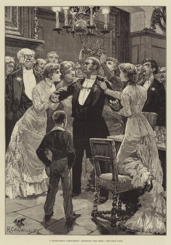 Un cumplido oportuno, coronando al héroe de Richard Caton Woodville junior