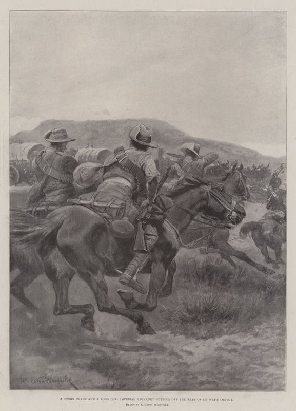 Una persecución larga y difícil, la caballería imperial cortando la retaguardia del convoy de De Wet de Richard Caton Woodville junior