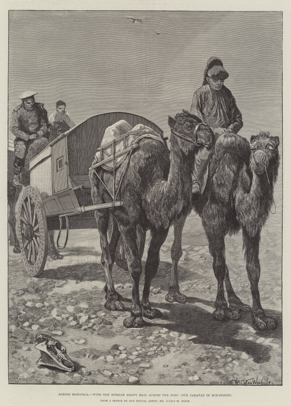 A través de Mongolia, con el correo pesado ruso a través del Gobi, nuestra caravana en el desierto de Richard Caton Woodville junior
