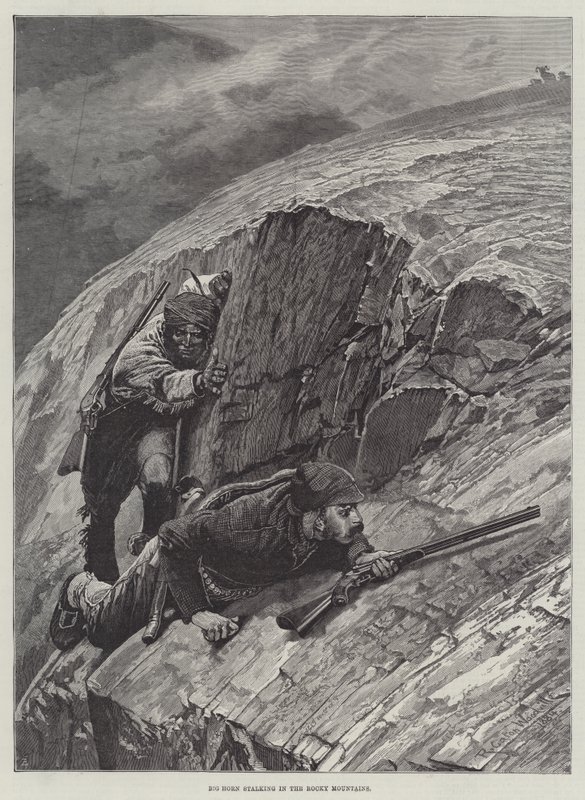 Acecho de carnero grande en las Montañas Rocosas de Richard Caton Woodville junior