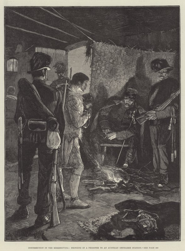 Insurrección en Herzegovina, llevando a un prisionero a una estación de gendarmería austríaca de Richard Caton Woodville junior