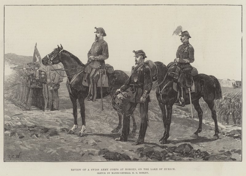 Revisión de un Cuerpo del Ejército Suizo en Horgen, en el Lago de Zúrich de Richard Caton Woodville junior