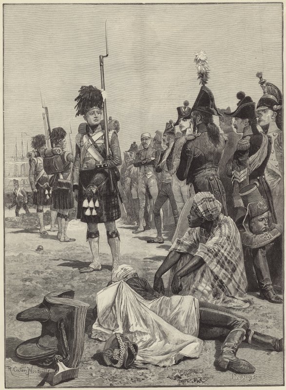 Los 42º Highlanders custodiando prisioneros franceses de Richard Caton Woodville junior
