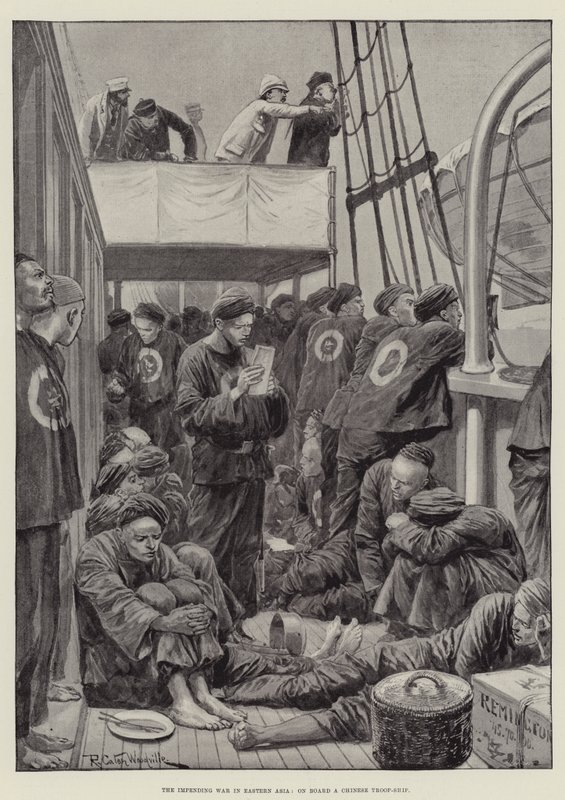 La guerra inminente en Asia Oriental, a bordo de un barco de tropas chino de Richard Caton Woodville junior