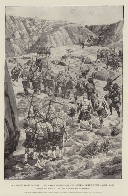 El levantamiento de la frontera india, los Gordon Highlanders y Gurkhas asaltando la cresta de Dargai de Richard Caton Woodville junior