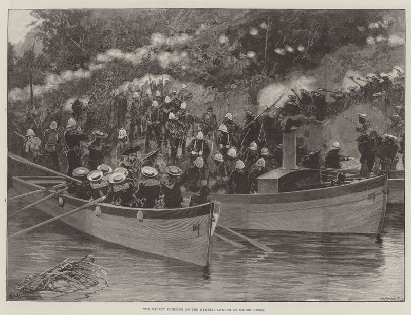 La reciente lucha en el Gambia, emboscada en Madini Creek de Richard Caton Woodville junior