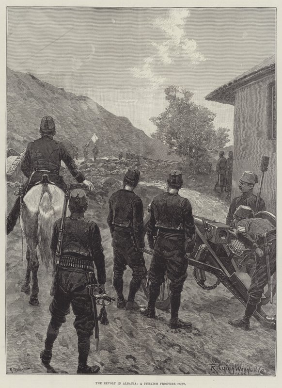 La revuelta en Albania, un puesto fronterizo turco de Richard Caton Woodville junior