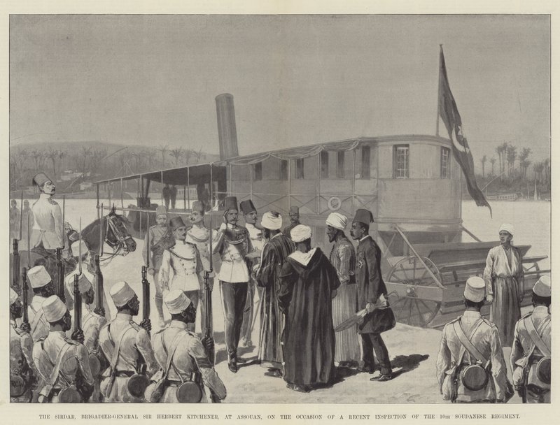El Sirdar, General de Brigada Sir Herbert Kitchener, en Asuán, en la Ocasión de una Inspección Reciente del 10º Regimiento Sudanés de Richard Caton Woodville junior