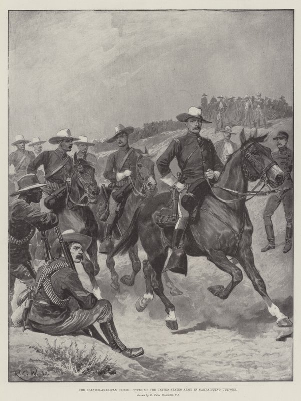 La crisis hispanoamericana, tipos del ejército de los Estados Unidos en uniforme de campaña de Richard Caton Woodville junior