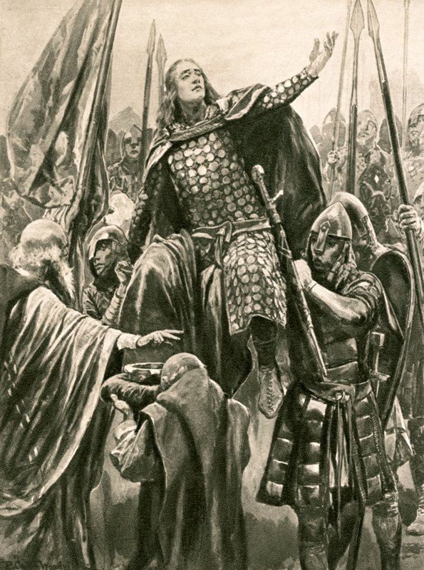 La elevación de Eduardo el Viejo en su coronación en Kingston-on-Thames, Domingo de Pentecostés, 901 de Richard Caton Woodville junior