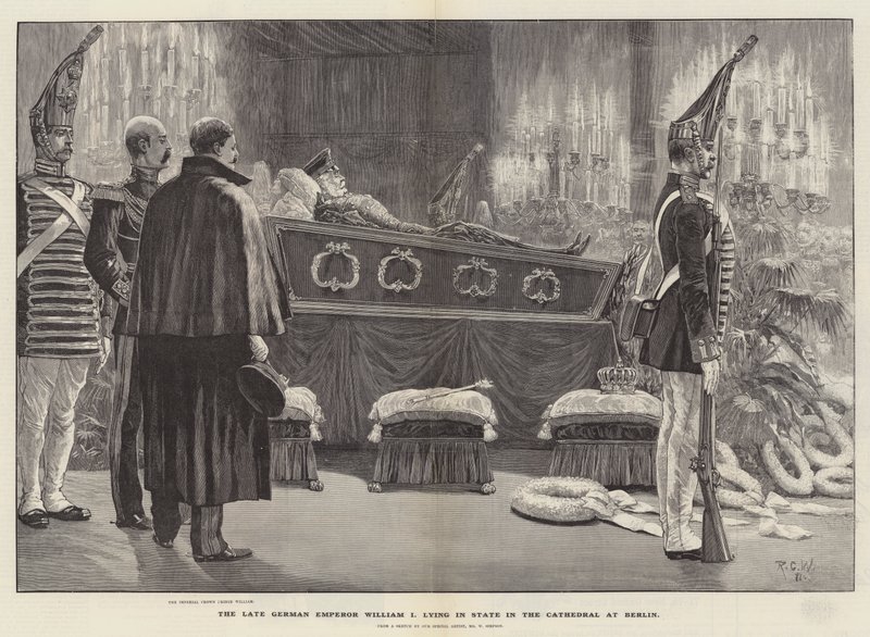 El difunto emperador alemán Guillermo I en estado en la Catedral de Berlín de Richard Caton Woodville junior