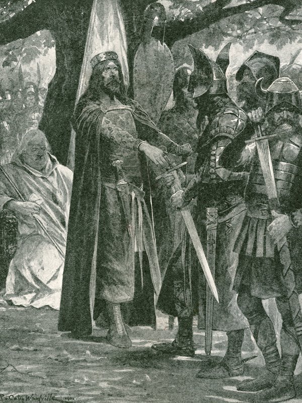 La elección militar de Alfredo el Grande, primer rey de toda Inglaterra de Richard Caton Woodville junior