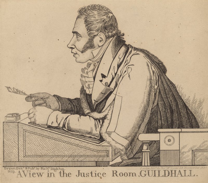 Sir Matthew Wood; Una vista en la Sala de Justicia, Guildhall de Richard Dighton