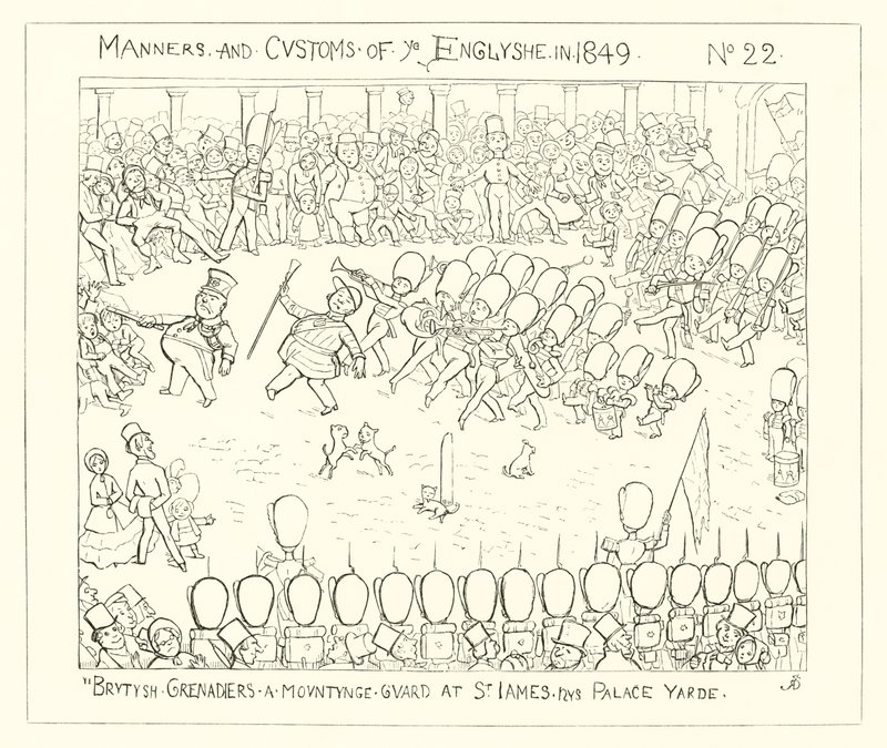 1849, Granaderos británicos montando guardia en el patio del Palacio de St. James de Richard Doyle
