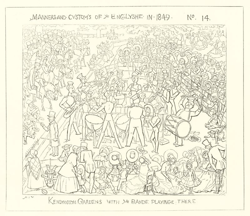 1849, Los Jardines de Kensington con la banda tocando de Richard Doyle