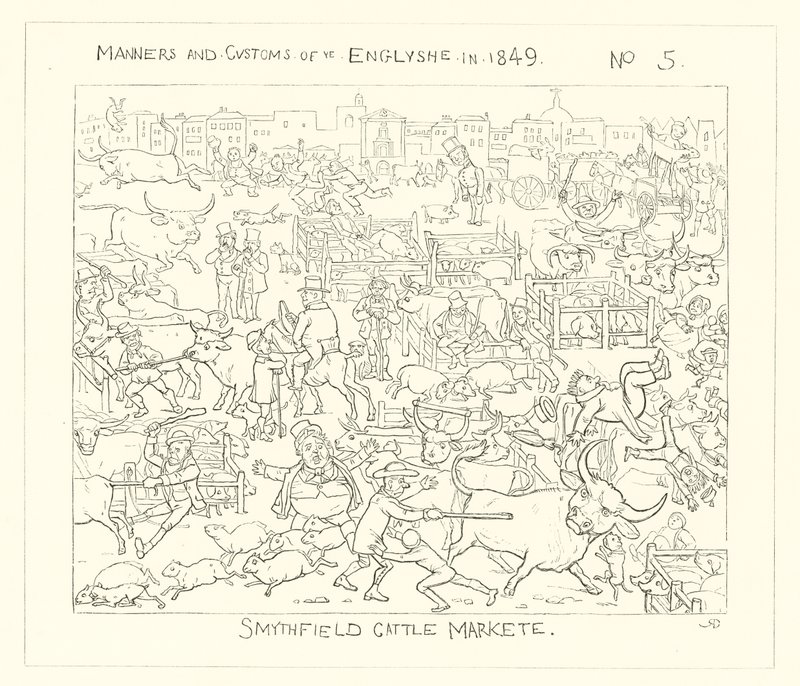 1849, Mercado de ganado de Smithfield de Richard Doyle