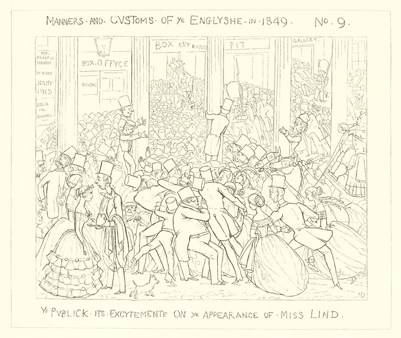 1849, El público en su emoción ante la aparición de Miss Lind de Richard Doyle