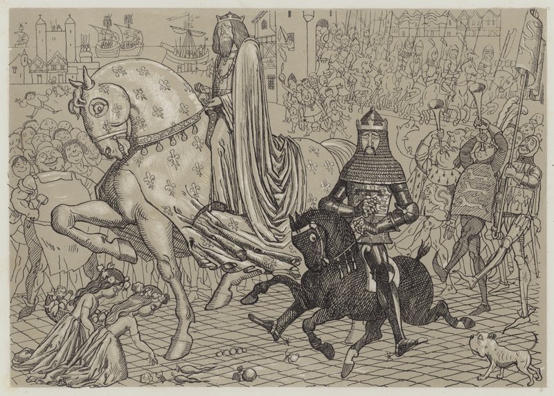 Eduardo el Príncipe Negro, con su prisionero el Rey Juan de Francia, entrando en Londres de Richard Doyle