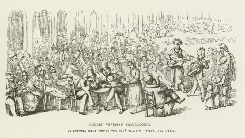 Trovadores venecianos modernos, una escena nocturna frente al Café Florian, Piazza San Marco de Richard Doyle