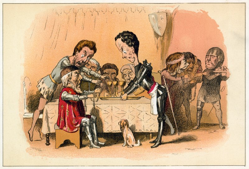El Príncipe Negro atendiendo a su prisionero el Rey Juan de Richard Doyle
