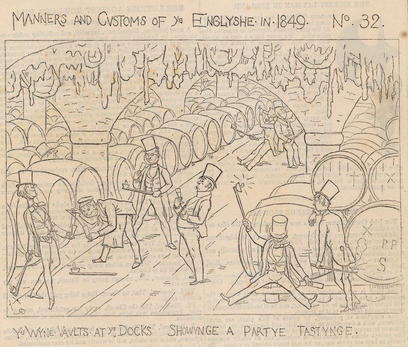 Las bodegas de vino en los muelles, mostrando una fiesta de degustación de Richard Doyle