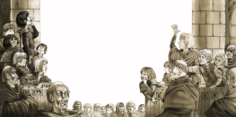 Chicos de escuelas rivales gritándose en los juegos intercolegiales conocidos como "Diputaciones". de Richard Hook