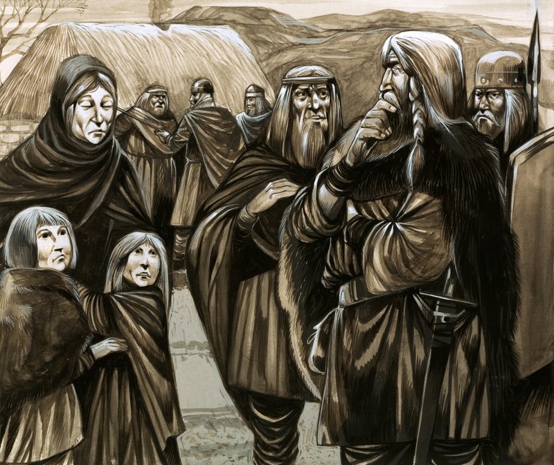 Hijos de familias anglosajonas pobres vendidos como esclavos (gouache sobre papel) de Richard Hook