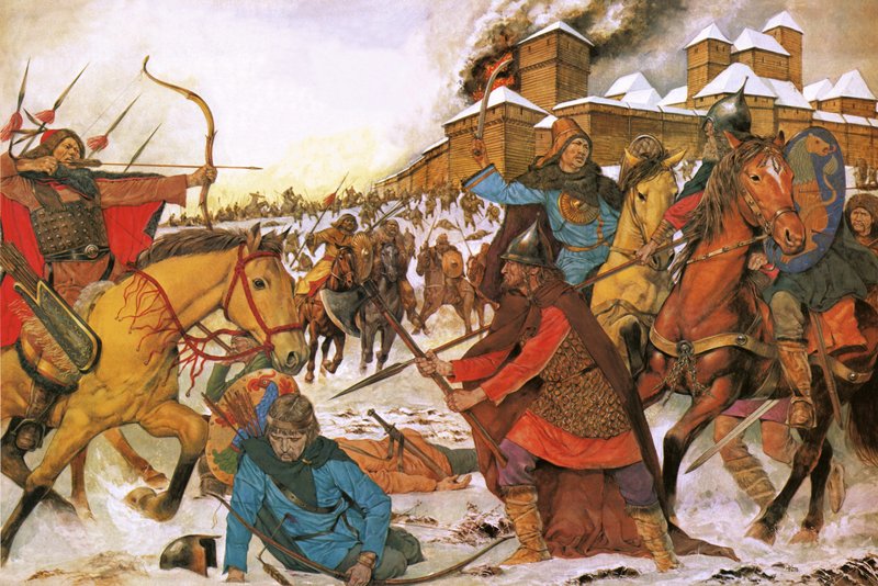 Ciudadanos de la ciudad de Kiev defendiéndose de los guerreros nómadas del Este de Richard Hook
