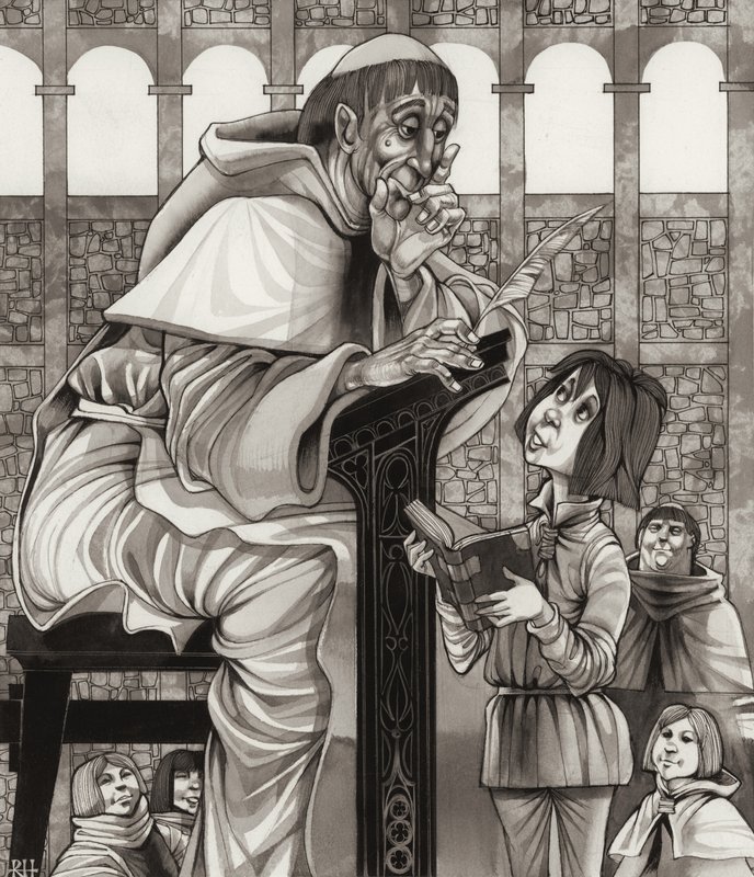 Escuela de monjes (gouache sobre papel) de Richard Hook