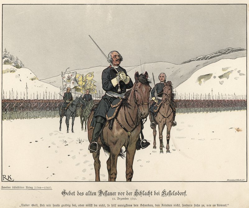 Oración del Príncipe Leopoldo de Anhalt-Dessau antes de la Batalla de Kesselsdorf de Richard Knoetel