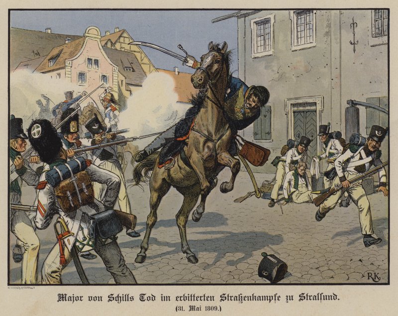Muerte del Mayor von Schill en una batalla callejera en Stralsund, 31 de mayo de 1809 de Richard Knotel