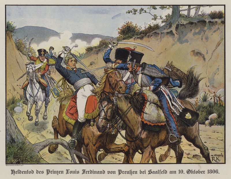 Muerte heroica del Príncipe Luis Fernando de Prusia en la Batalla de Saalfeld de Richard Knotel