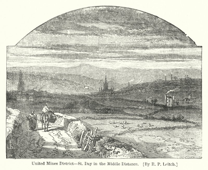 Distrito de United Mines, St Day en la distancia media (grabado) de Richard Principal (after) Leitch