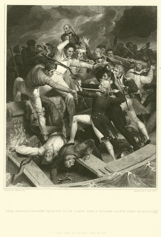 Conflicto del Contralmirante Nelson en su barca con un lancha española de Richard Westall