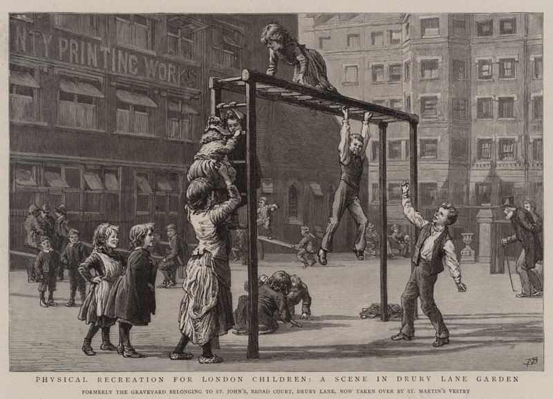 Recreación física para niños de Londres, una escena en el jardín de Drury Lane de Robert Barnes
