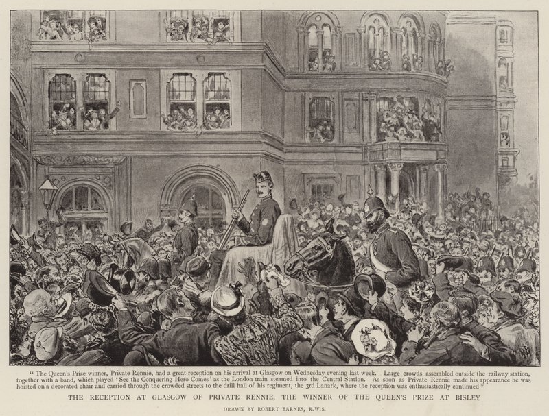 La recepción en Glasgow del soldado Rennie, el ganador del premio de la Reina en Bisley de Robert Barnes