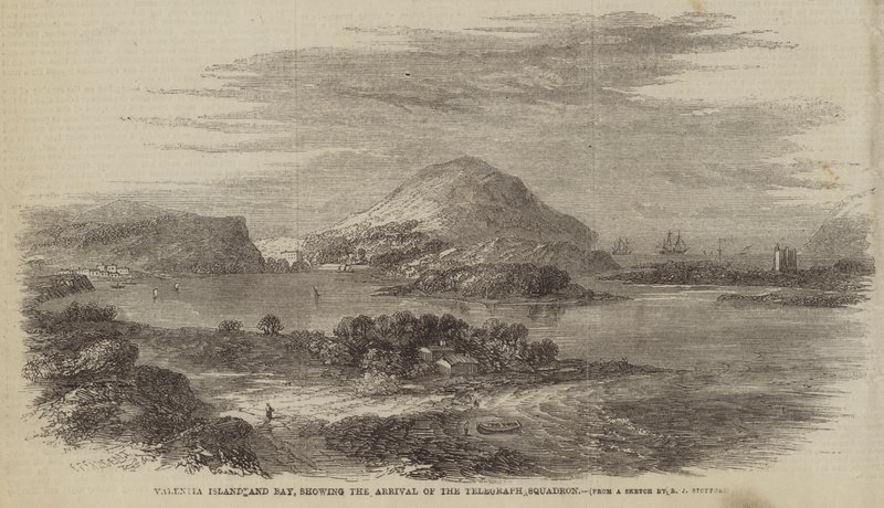 Isla y Bahía de Valentia, mostrando la Llegada del Escuadrón del Telégrafo de Robert L. Stopford