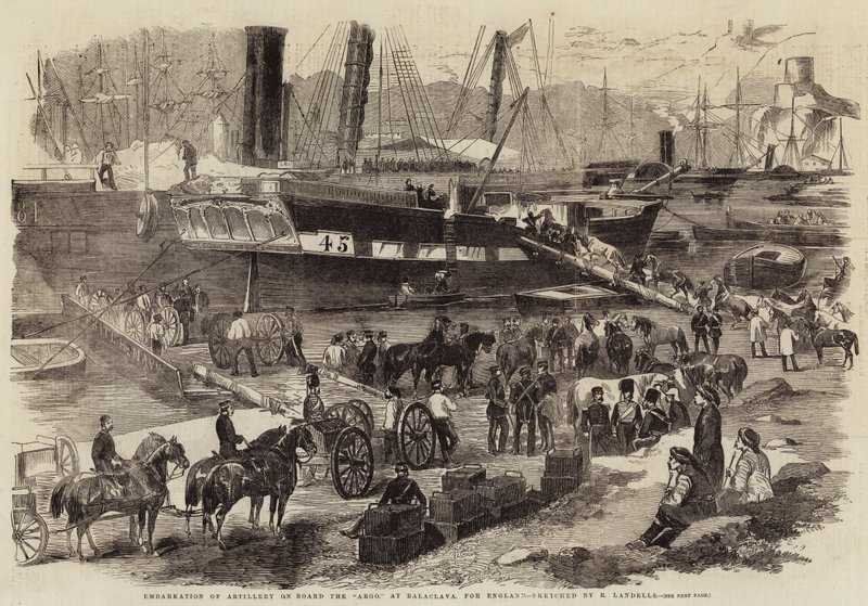 Embarque de Artillería a Bordo del Argo, en Balaclava, hacia Inglaterra de Robert Thomas Landells