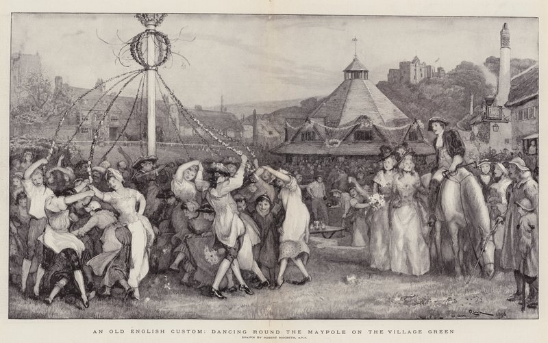 Una antigua costumbre inglesa, bailando alrededor del palo de mayo en el verde del pueblo de Robert Walker Macbeth