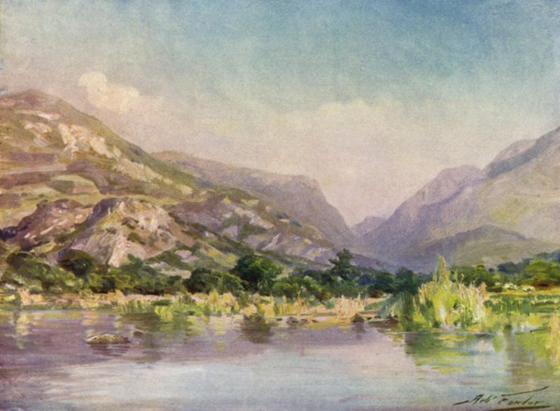 En el río Seiont, Carnarvonshire, Resplandor vespertino de Robert (after) Fowler