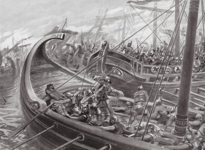 La flota focaeana derrota a los cartagineses (litografía) de Robert Ambrose Dudley