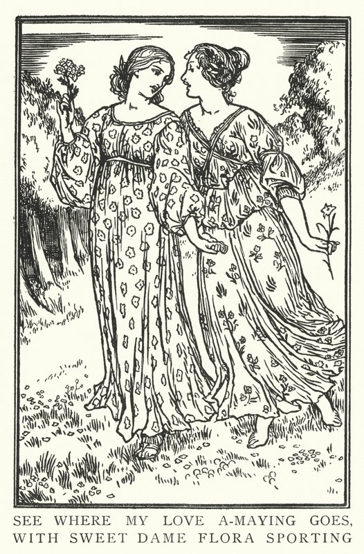 Mira dónde va mi amor, con la dulce dama Flora jugando de Robert Anning Bell