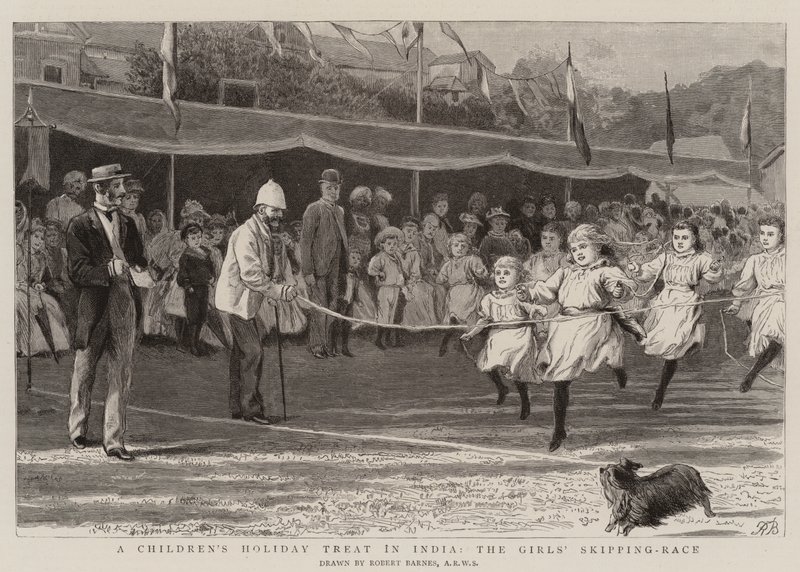 Una fiesta infantil en India, la carrera de saltos de las niñas de Robert Barnes