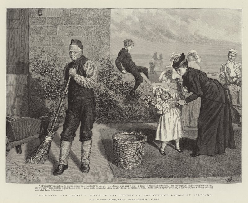 Inocencia y crimen, una escena en el jardín de la prisión de convictos en Portland de Robert Barnes