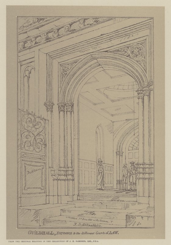 Entrada a los diferentes Tribunales de Justicia, Guildhall, Ciudad de Londres de Robert Blemell (after) Schnebbelie