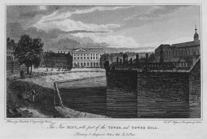 La Nueva Casa de la Moneda, con parte de la Torre y Tower Hill de Robert Blemell (after) Schnebbelie