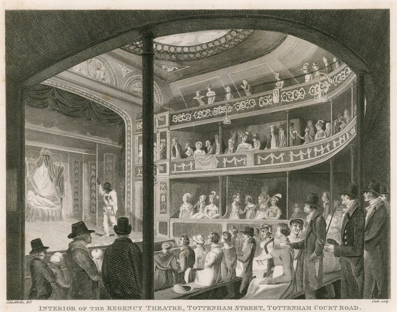 Interior del Teatro Regency, Tottenham Street, Tottenham Court Road, Londres de Robert Blemell Schnebbelie