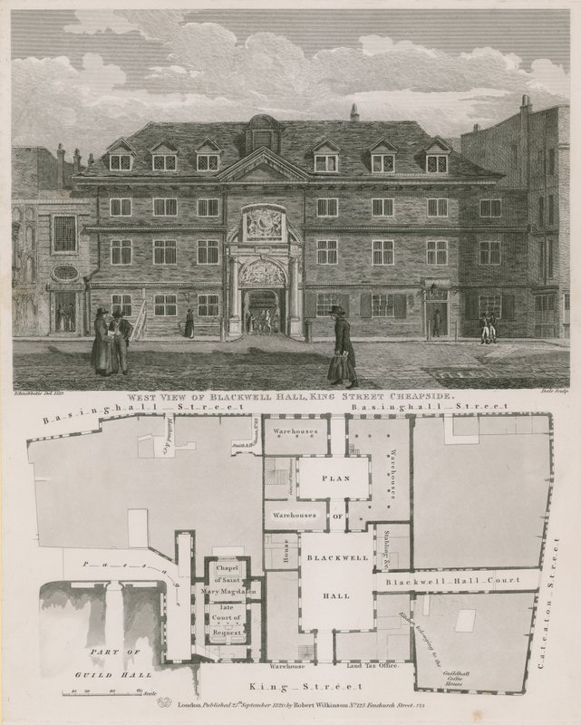 Vista oeste de Blackwell Hall, King Street, Cheapside de Robert Blemell Schnebbelie