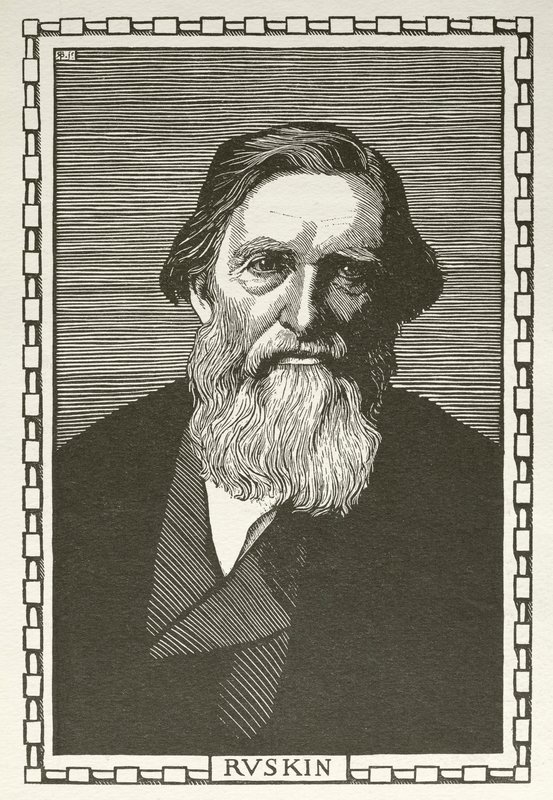 John Ruskin, escritor, crítico de arte, artista y pensador social inglés (xilografía) de Robert Bryden