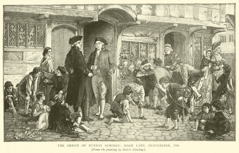 El origen de las escuelas dominicales, Hare Lane, Gloucester, 1780 de Robert Dowling